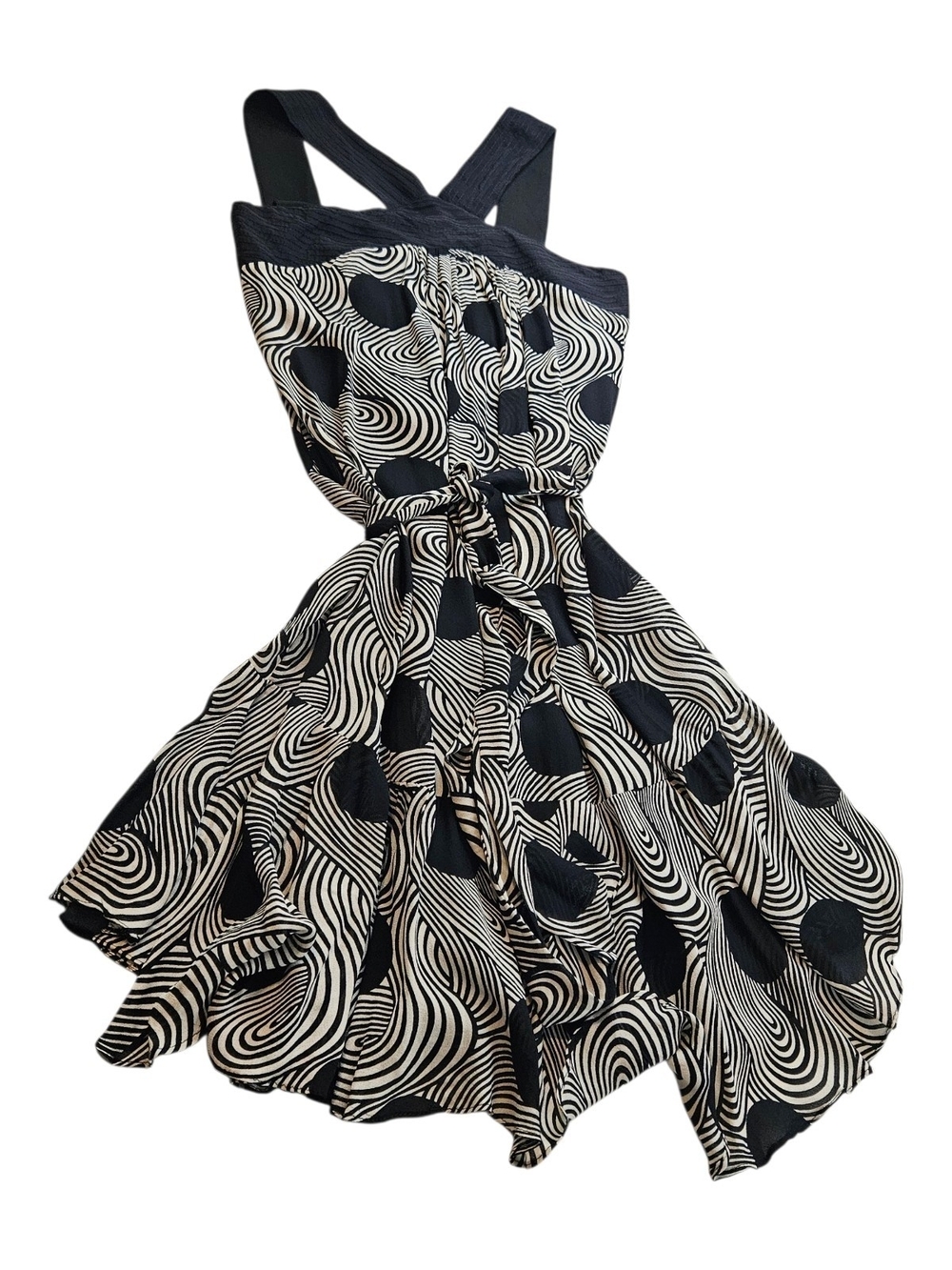 Le Lis Blanc Black & White Swirl Pattern Maxi Dress with Cross Front US Size 4-6